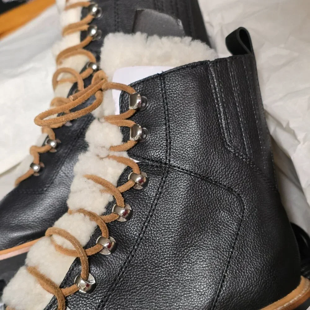 M LIZZIE Black Multi Leather Shearling Hiking Boots Size 9M - Picture 7 of 10